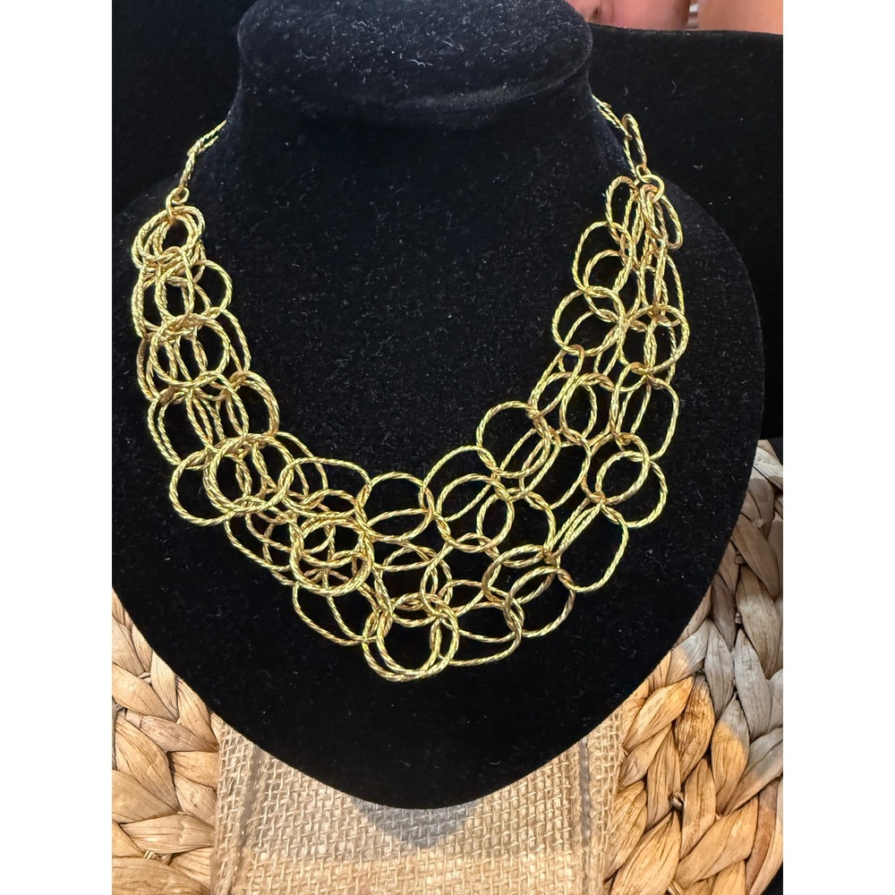 Stein Blye Gold Tone Textured Interlocking Ring Bib Statement Necklace NEW